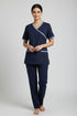 Women's 2-Pocket Mock Wrap Scrub with Contrast-Cotton-Polyester Blend